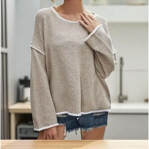 Free People Bardot Sweater Women's Size M Dropped Shoulder Boat Neck Oversized